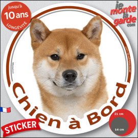 Shiba Inu Japonais fauve marron orange, sticker autocollant rond "Chien à Bord" Disque adhésif vitre voiture photo, résiste plui