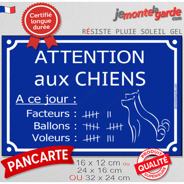 Plaque Portail bleue pluriel extérieur rue drôle "Attention aux Chiens, Nombre de Facteurs, Voleurs, Ballons" pancarte panneau