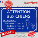 Plaque extérieure bleue "Attention aux Chiens, Nombre de Facteurs, Voleurs, Ballons..." 3 tailles FUN D