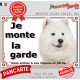 Samoyède Tête, plaque portail "Je Monte la Garde, risques périls" panneau photo affiche pancarte