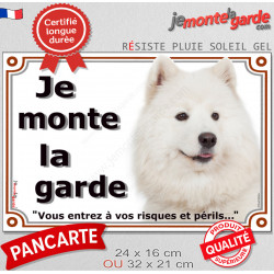 Samoyède Tête, plaque portail "Je Monte la Garde, risques périls" panneau photo affiche pancarte