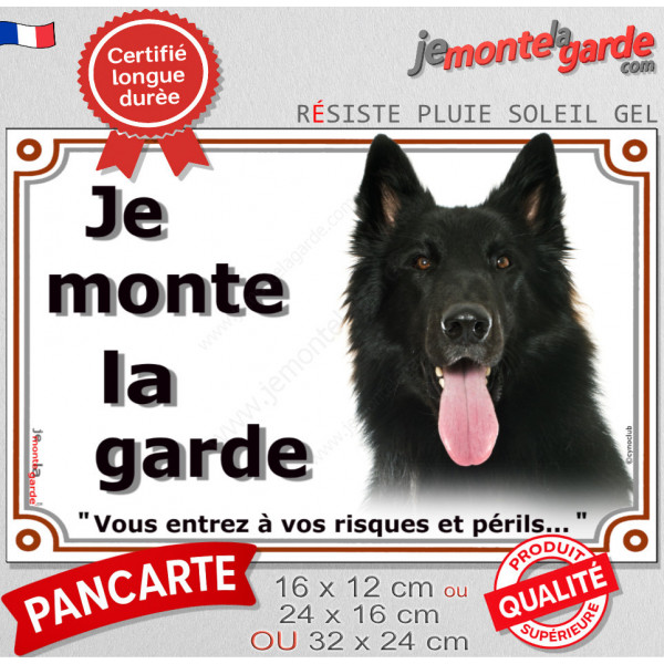 Berger belge Groenendael Tête, Plaque portail "Je Monte la Garde, risques périls" panneau affiche pancarte attention au chien