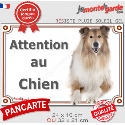 Colley fauve, plaque portail "Attention au Chien" pancarte panneau photo, Berger d'Ecosse marron Lassie