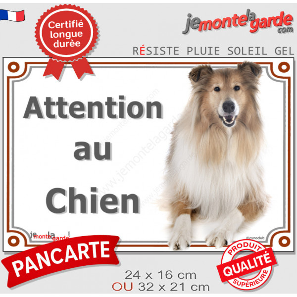 Colley fauve, plaque portail "Attention au Chien" pancarte panneau photo, Berger d'Ecosse marron Lassie