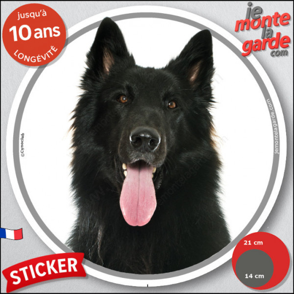 Berger Belge Groenendael, sticker rond "photo" disque adhési autocollant vitre voiture race chien noir