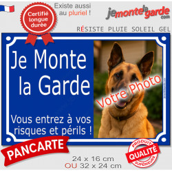Photo personnalisable, plaque portail bleu marine foncé "Je Monte la Garde, entrez à vos risques et périls" look plaque de rue