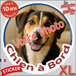 Photo personnalisable, disque photo autocollant XL "Chien à Bord" Sticker adhésif rond sur mesure vitre 21 cm SUV, Camping-Car