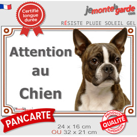 Plaque portail "Attention au Chien" Boston Terrier bringé photo, résiste pluie soleil gel, idée cadeau