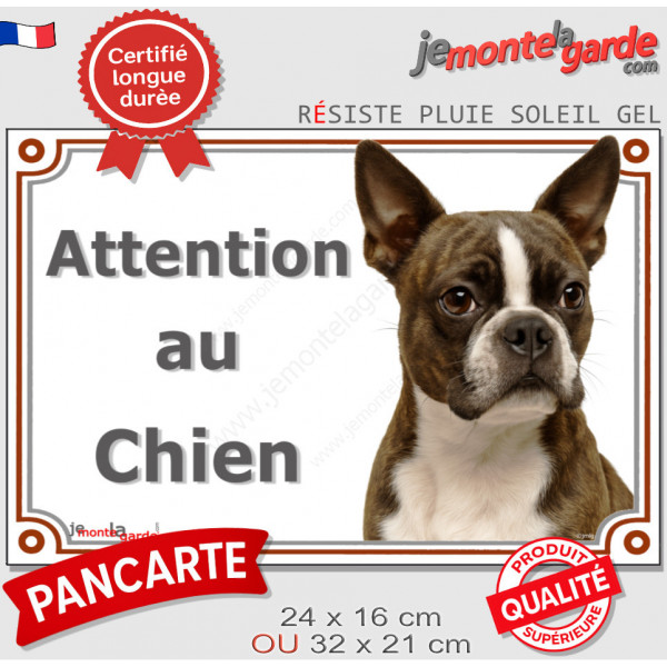 Plaque portail "Attention au Chien" Boston Terrier Tête pancarte panneau photo