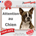 Boston Terrier bringé et blanc, plaque portail "Attention au Chien" 2 tailles LUX D