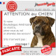 Bouledogue Américain bringé, plaque portail humour "Attention au chien, Jetez Vous au Sol, courage" pancarte photo Boulam
