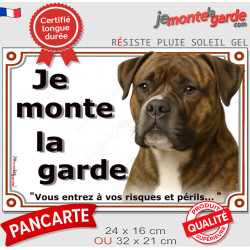 Bouledogue Américain bringé, plaque portail "Je Monte la Garde, risques périls" 2 tailles LUX D