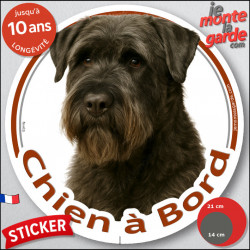 Bouvier des Flandres Tête, sticker autocollant rond "Chien à Bord" Disque photo adhésif vitre voiture auto