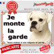 Boxer entièrement blanc, Plaque portail "Je Monte la Garde, risques périls"panneau photo pancarte attention au chien panneau