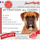 Boxer Fauve, plaque portail humour "Attention au Chien, Jetez Vous au Sol, attendez des secours, courage !" marrant photo