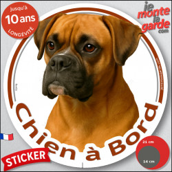 Boxer Fauve, sticker voiture rond photo "Chien à Bord" 2 tailles D