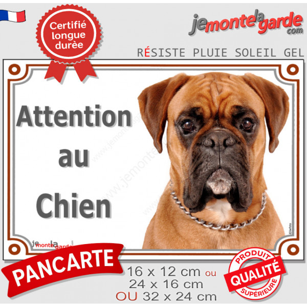 Boxer fauve, plaque portail "Attention au Chien" pancarte panneau photo Boxer marron orange