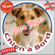Photo personnalisable, disque photo autocollant "Chien à Bord" Sticker adhésif rond sur mesure vitre voiture 14 cm