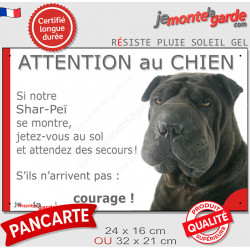 Shar-Peï noir, plaque humour photo "Attention au Chien, Jetez Vous au Sol" 2 tailles D