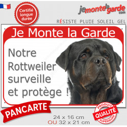 Rottweiler, plaque portail rouge "Je Monte la Garde, surveille protège" 2 tailles D
