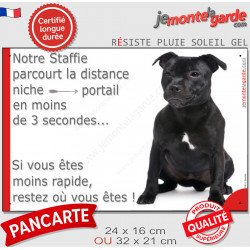 Staffie Noir Assis, Plaque humour "parcourt distance niche-portail moins de 3 secondes" photo extérieure