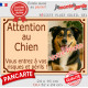 Photo personnalisable, pancarte portail beige sable "Attention au Chien, risques périls" look plaque de rue extérieure crème