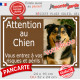 Photo personnalisable, pancarte portail marron chocolat "Attention au Chien, risques périls" look plaque de rue extérieure brun