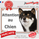 Shiba Inu Japonais noir et feu avec urajiro, plaque portail "Attention au Chien" pancarte panneau photo race tricolore