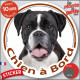 Boxer bringé foncé, presque noir, sticker autocollant rond "Chien à Bord" Disque photo adhésif vitre voiture auto, bringué