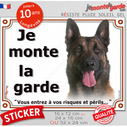 Malinois, sticker extérieur photo "Je Monte la Garde, risques périls" 3 tailles LUX D