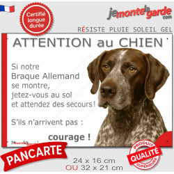 Braque Allemand marron, plaque humour "Attention au Chien, Jetez Vous au Sol" 2 tailles D