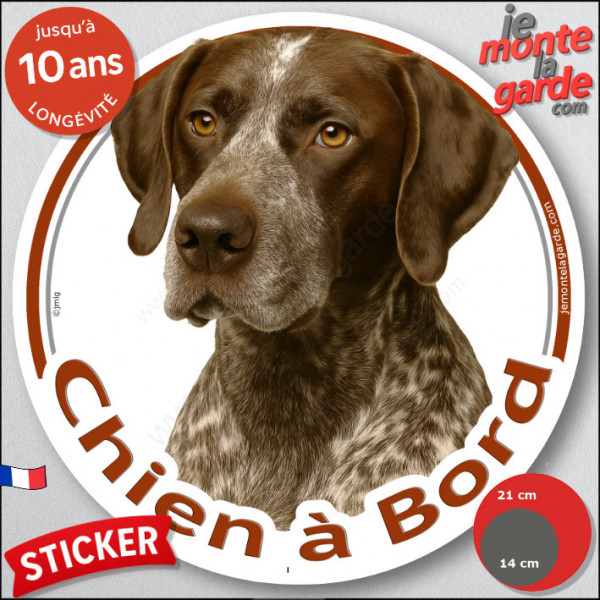 Braque Allemand marron foie, sticker autocollant rond "Chien à Bord" Disque photo adhésif vitre voiture, chien auto