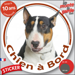 Bull Terrier tricolore Tête, sticker autocollant rond "Chien à Bord" Disque photo adhésif vitre voiture auto