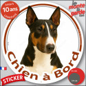 Bull Terrier tricolore, sticker voiture rond photo "Chien à Bord" 2 tailles D