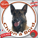 Berger Belge Malinois, sticker voiture rond "Chien à Bord" 2 tailles D