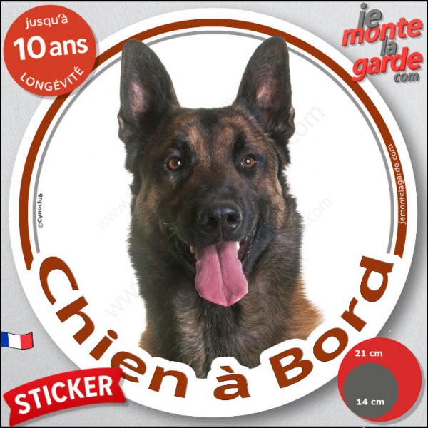 Berger Belge Malinois sombre foncé, sticker autocollant rond "Chien à Bord" Disque adhésif vitre voiture photo