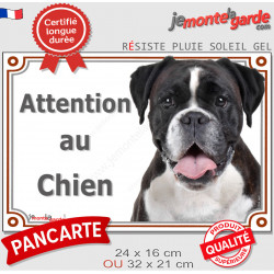 Boxer Bringé foncé, plaque portail "Attention au Chien" panneau résiste intempéries, rayé photo