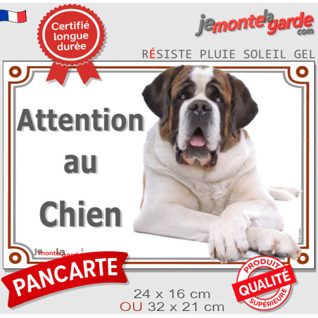 Saint-Bernard, plaque portail "Attention au Chien" pancarte photo entrée, résiste pluie soleil gel, idée cadeau