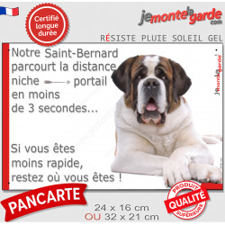 Saint-Bernard couché, Plaque Portail St-Bernard "parcourt distance niche-portail 3 secondes" photo résiste intempéries attention