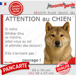 Shiba Inu sésame rouge, plaque portail humour "Attention au Chien, Jetez Vous au Sol, courage" pancarte panneau drôle photo