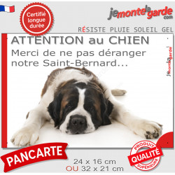 Plaque portail humour "Attention au Chien, pas déranger notre St-Bernard" pancarte photo fatigue sommeil sieste Saint Bernard
