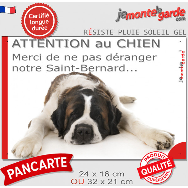 Plaque portail humour "Attention au Chien, pas déranger notre St-Bernard" pancarte photo fatigue sommeil sieste Saint Bernard, r