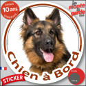 Berger Allemand poils longs, sticker voiture rond "Chien à Bord" 2 tailles D