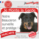 Beauceron noir et feu, Plaque Portail Extérieure "Je Monte la Garde, surveille protège" photo Berger de Beauce attention chien