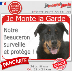 Beauceron noir et feu, Plaque Portail Extérieure "Je Monte la Garde, surveille protège" photo Berger de Beauce attention chien