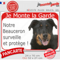 Beauceron noir et feu, plaque extérieure rouge "Je Monte la Garde, surveille protège" 2 tailles D