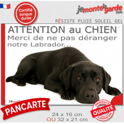 Plaque portail humour extérieur "Attention au Chien, Merci de ne pas déranger notre Labrador noir" Photo drôle fatigué 