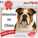 Bulldog Anglais tricolore, plaque portail extérieure "Attention au Chien" pancarte photo résiste intempéries