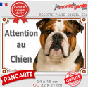 Bulldog Anglais tricolore, plaque portail extérieure "Attention au Chien" 2 tailles LUX D