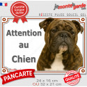 Bulldog Anglais bringé, plaque portail extérieure "Attention au Chien" 2 tailles LUX D